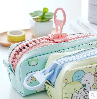 Creative Simple Cute Corner Animal Pencil Case in leather, 16 colour options including Black Cat, Blue, and Fruit Watermelon
