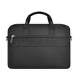 Black oxford cloth laptop backpack showing multiple pockets and a separate padded computer compartment.