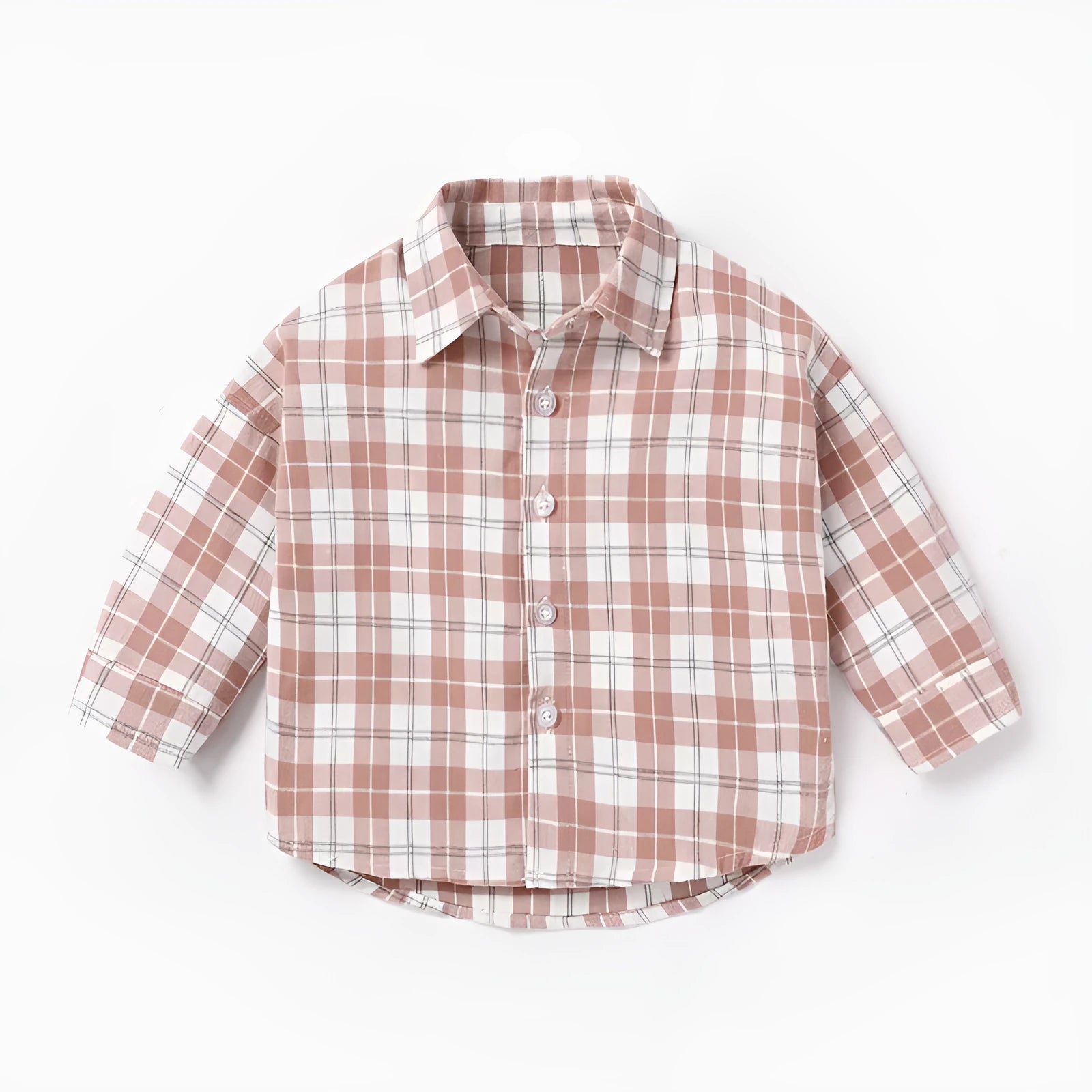 Boys' long sleeve cotton shirt with lattice pattern in khaki, light blue, pink or yellow colours