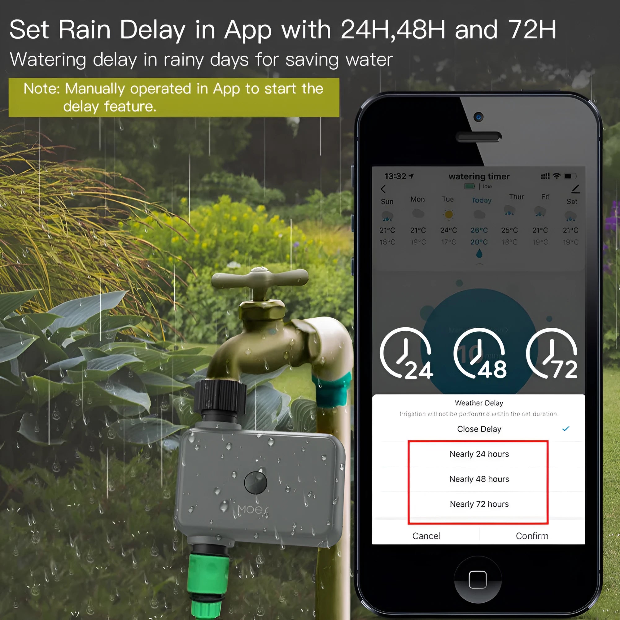 Bluetooth smart garden irrigation timer with smartphone app control for outdoor watering