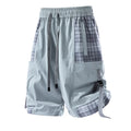 Men's loose fit cargo shorts with plaid stitching detail in polyester micro-elastic fabric