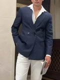 Men's classic striped double-breasted blazer in regular fit polyester for daily wear