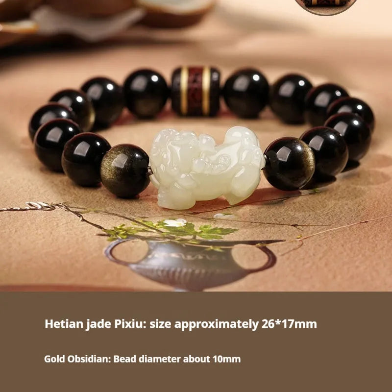 Hetian jade bracelet with black and red braided ropes traditional Chinese jewellery