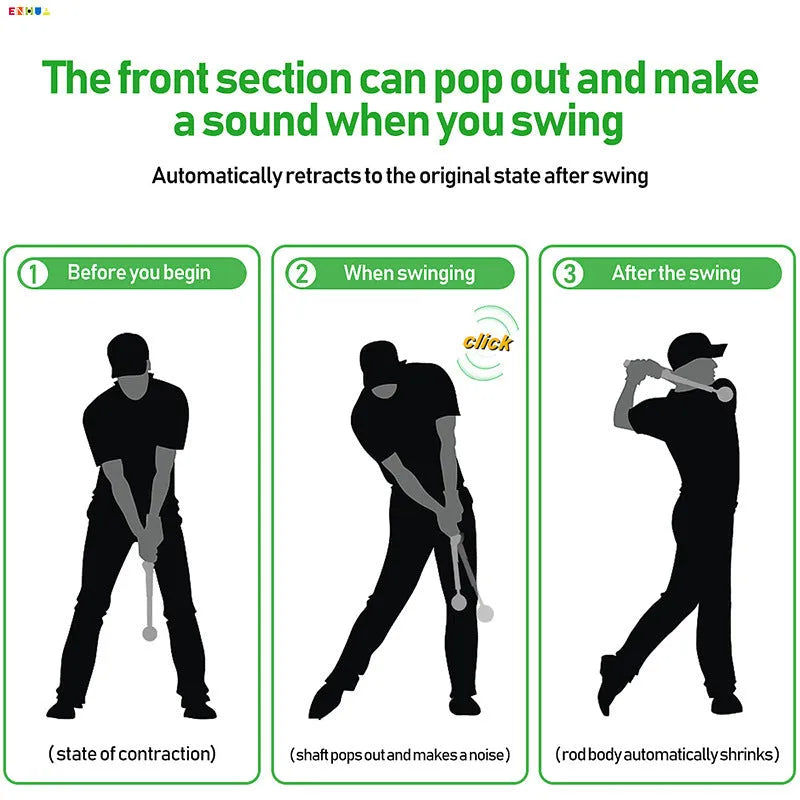 Telescopic golf swing trainer with stainless steel construction in black, blue, or red colours
