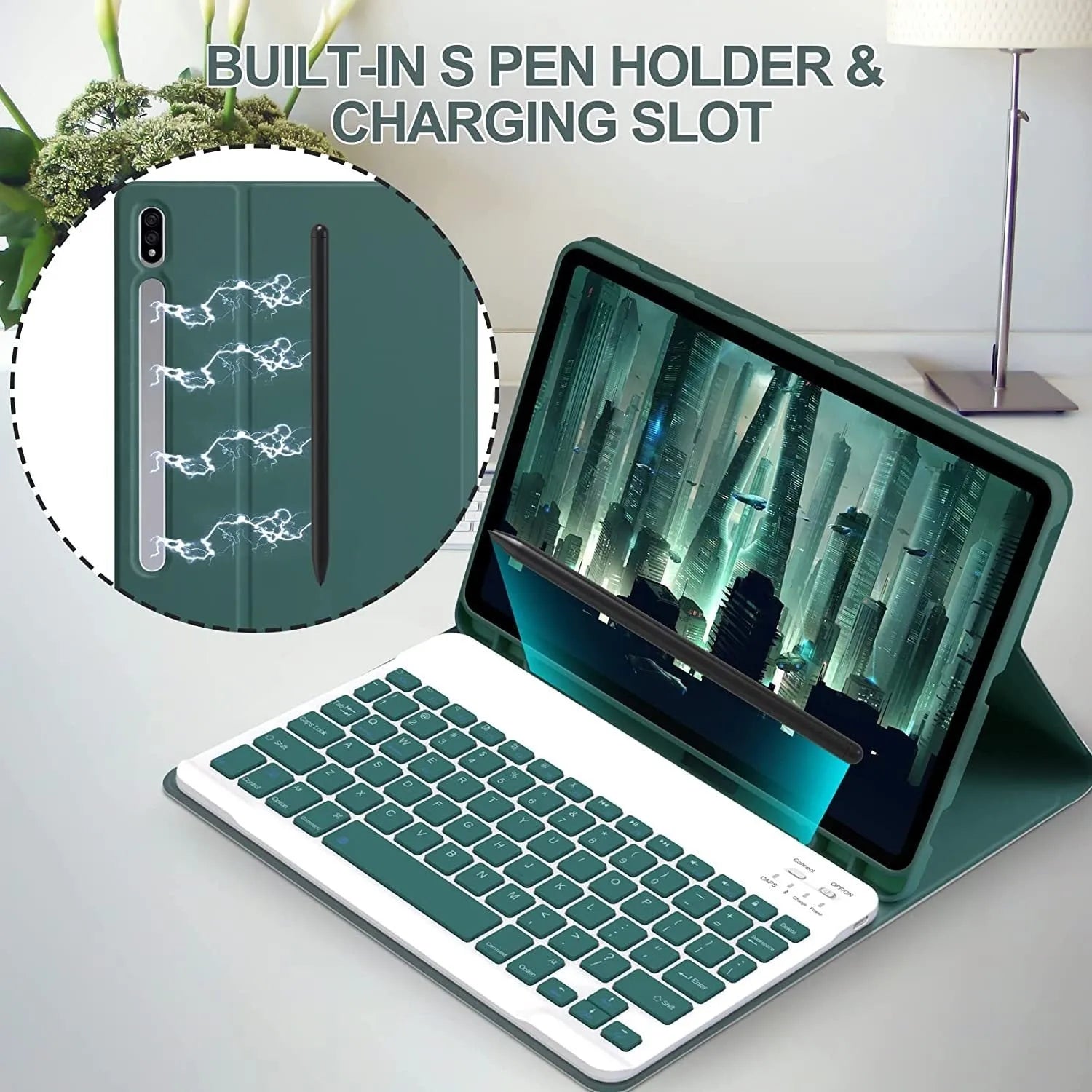 Samsung tablet in TPU leather case with Bluetooth keyboard and charging mouse in Business Black colour