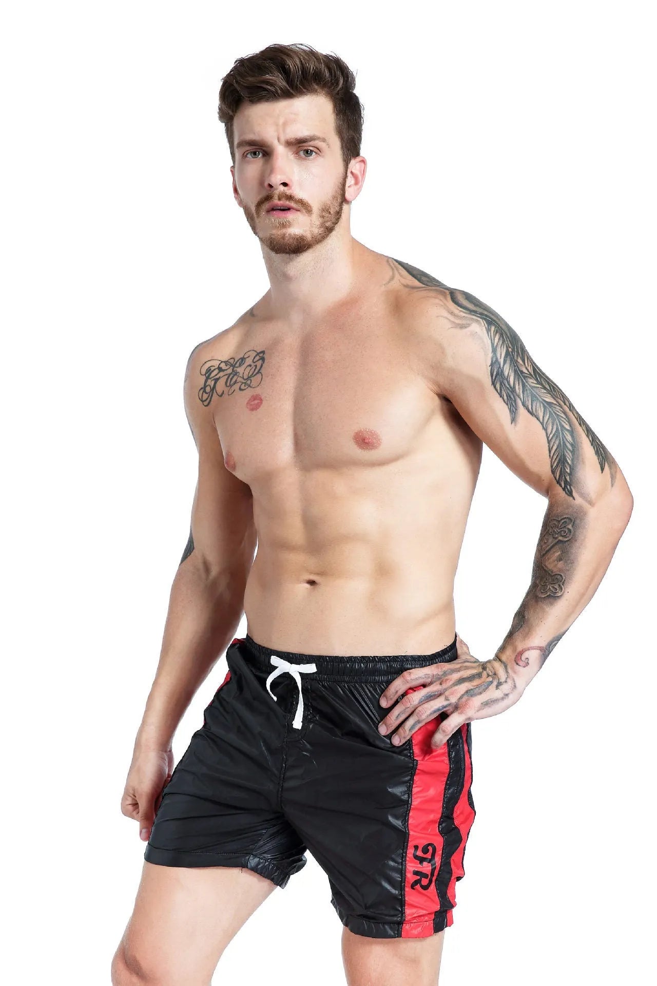 Men's blue lace-up sports shorts with padding and slim fit design