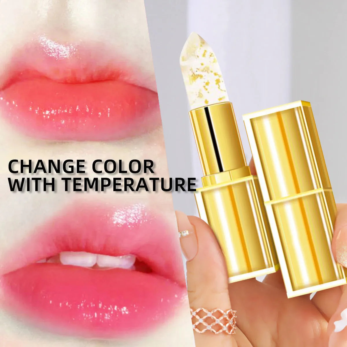 A tube of warm colour-changing anti-smudge lipstick, shade YB1001.