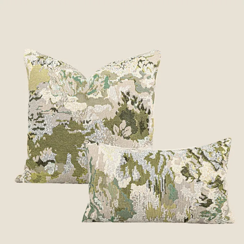 French antique style green wool blended cushion with abstract floral print in 50×50cm size