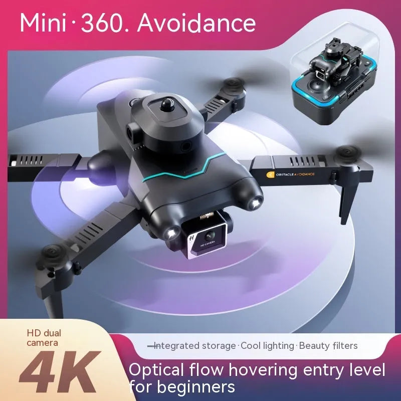 Black S96 quadcopter drone with four propellers and a camera, shown on a stand.