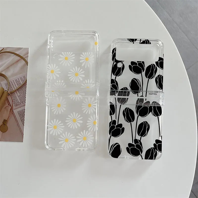 Floral folding phone case for Samsung Z Flip with daisy pattern on PC material