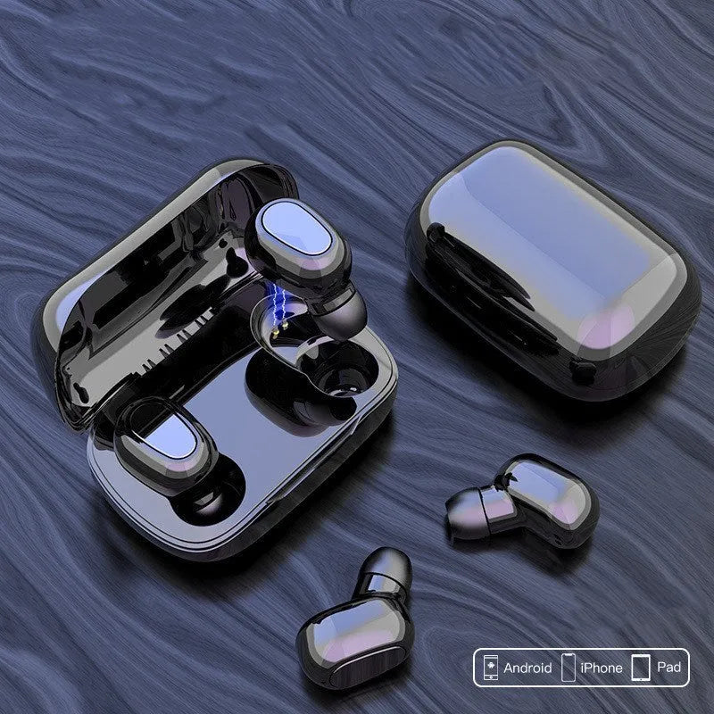 TWS Bluetooth headset V5.0 wireless earbuds with charging case in black