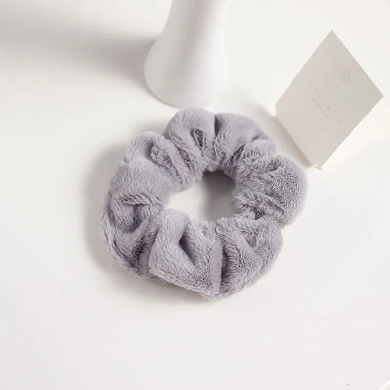 Girly cute plush large intestine hair tie in vintage geometry style, available in 9 colours including black and pink