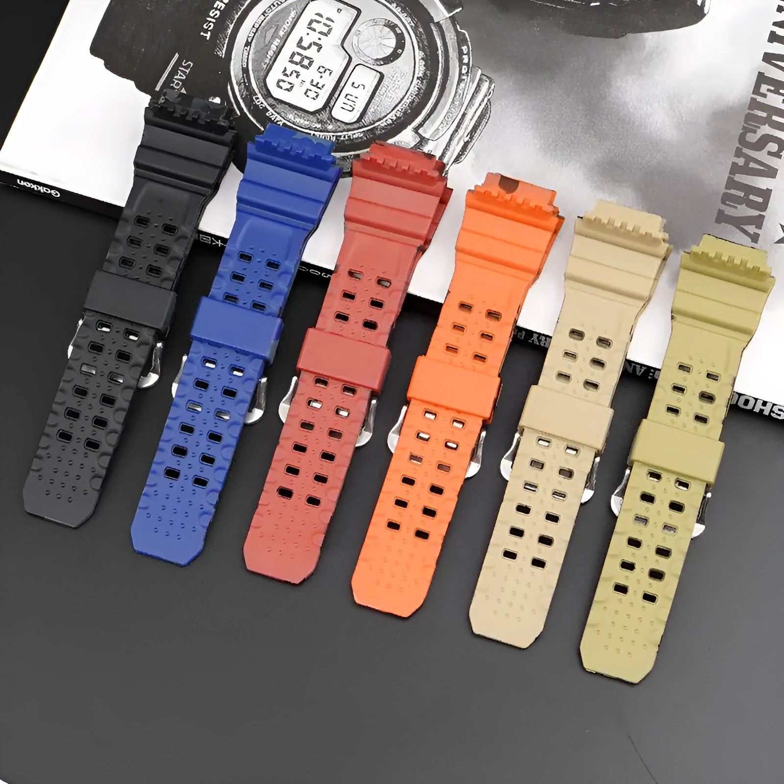 Camouflage pattern TPU watch strap with silver buckle measuring 12+7cm length