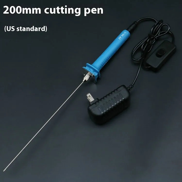 Blue electric heating cutter pen with metal blade for cutting foam and pearl cotton.