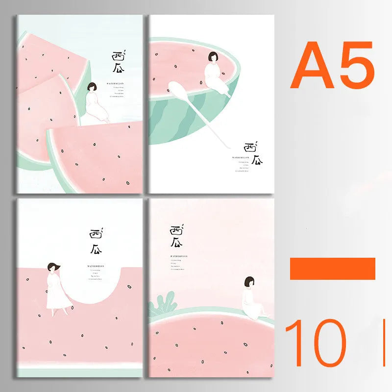 Bundle of ten soft-cover kraft paper notebooks with thread binding in various animal and nature designs.