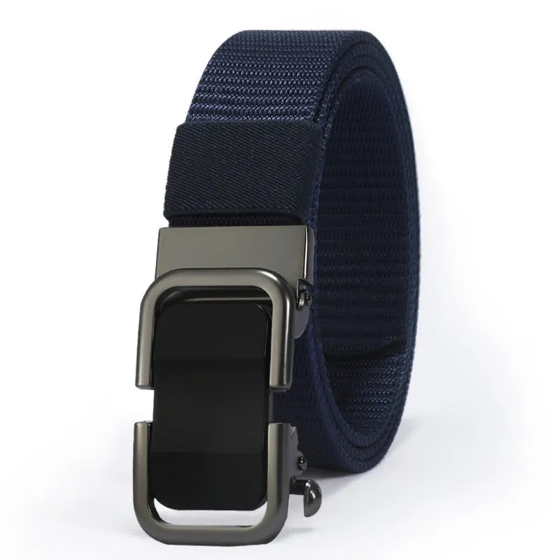 Men's nylon canvas belt with toothless alloy buckle in 120cm length