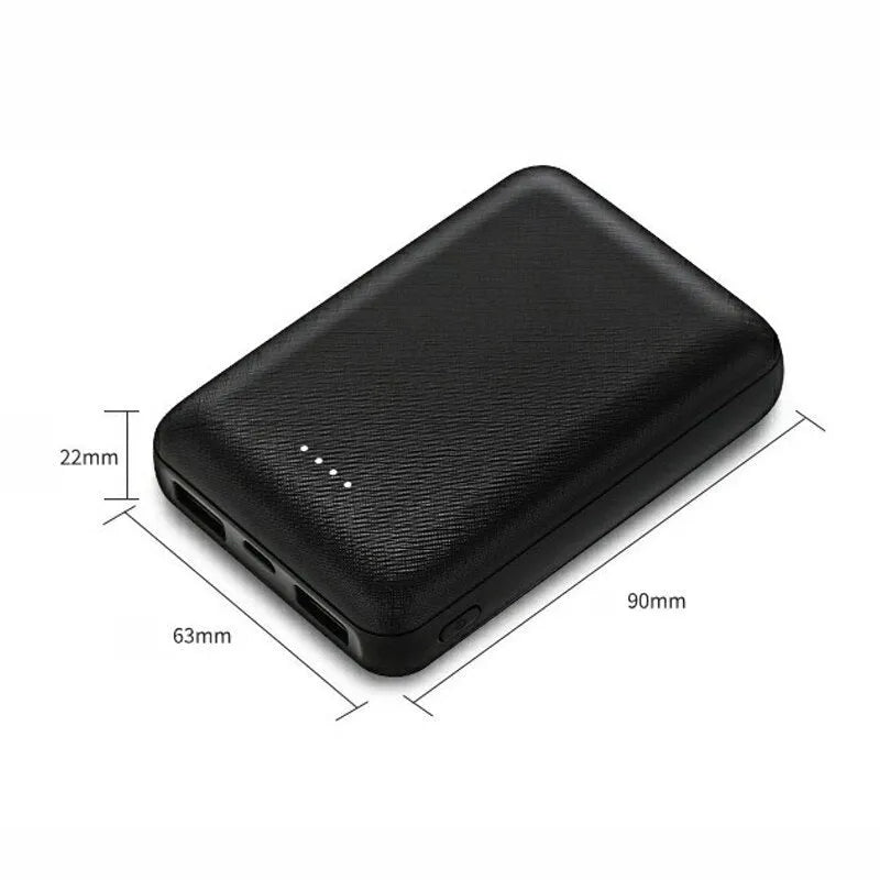 Ultra-thin 10,000mAh power bank in black or white with multi-USB ports