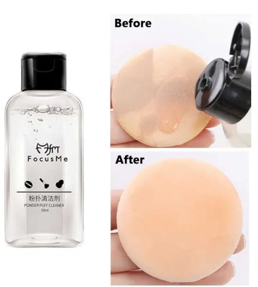 50ml makeup brush cleaning liquid in a clear plastic bottle with blue cap, 9x3x3cm size