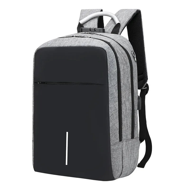 Anti-theft nylon backpack large 20L capacity with zip closure, colour contrast pattern, Korean style, available in black blue grey purple red