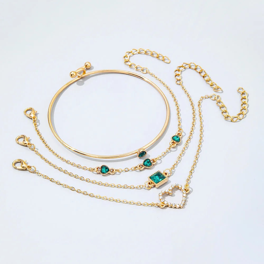 Alloy square rhinestone bracelet with round crystals exotic style S1158HB emerald green colour
