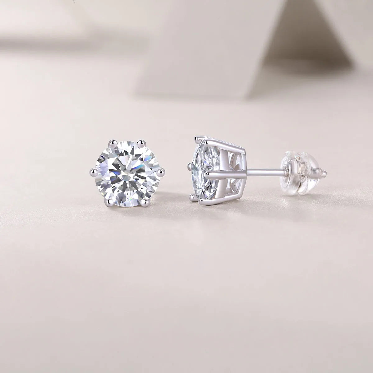 Quiet Moments moissanite stud earrings set in platinum-plated S925 silver, gift box and GRA certificate included, four carat sizes available