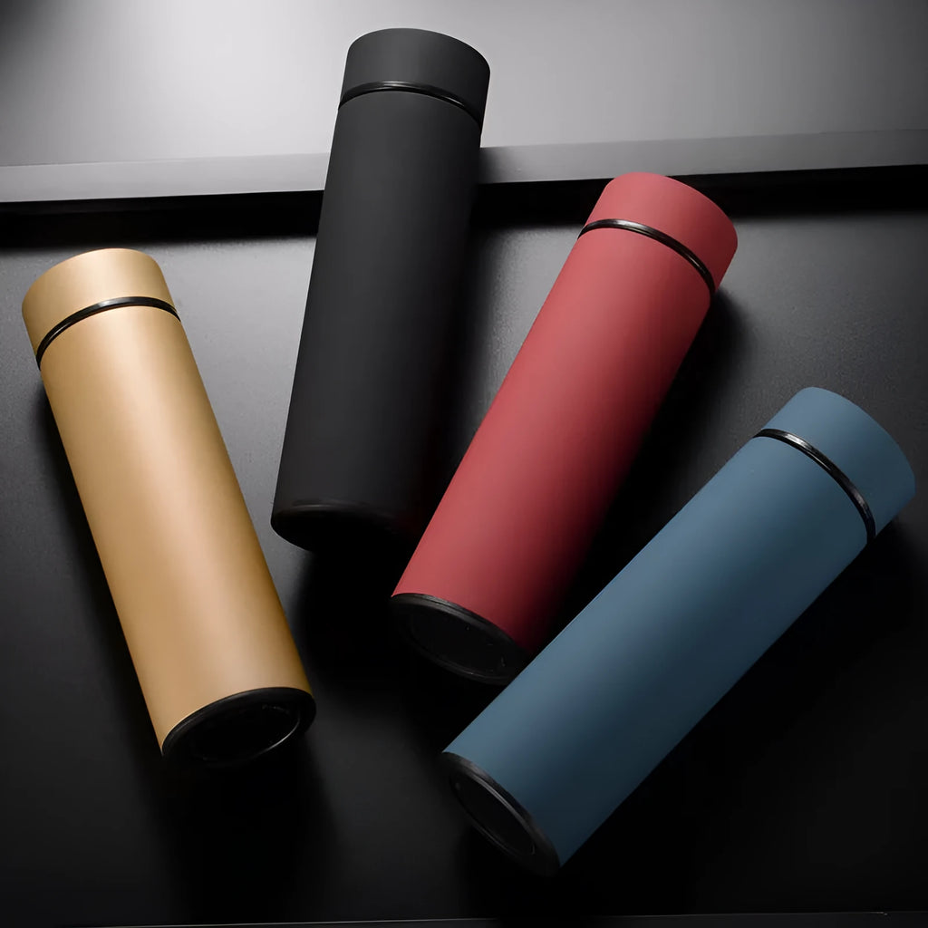 450ml stainless steel vacuum insulated water bottle in black, red, gold, or blue colour