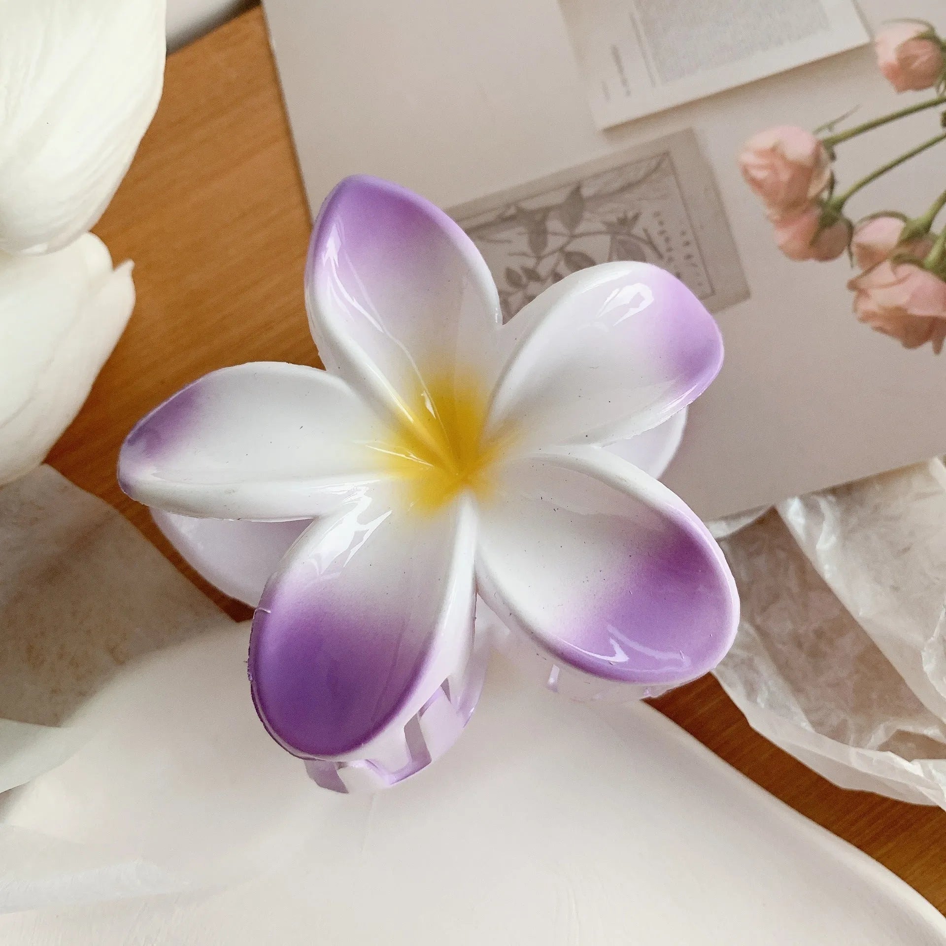 Muweordy plumeria hair clip in six colours plastic and resin floral claw clip for women