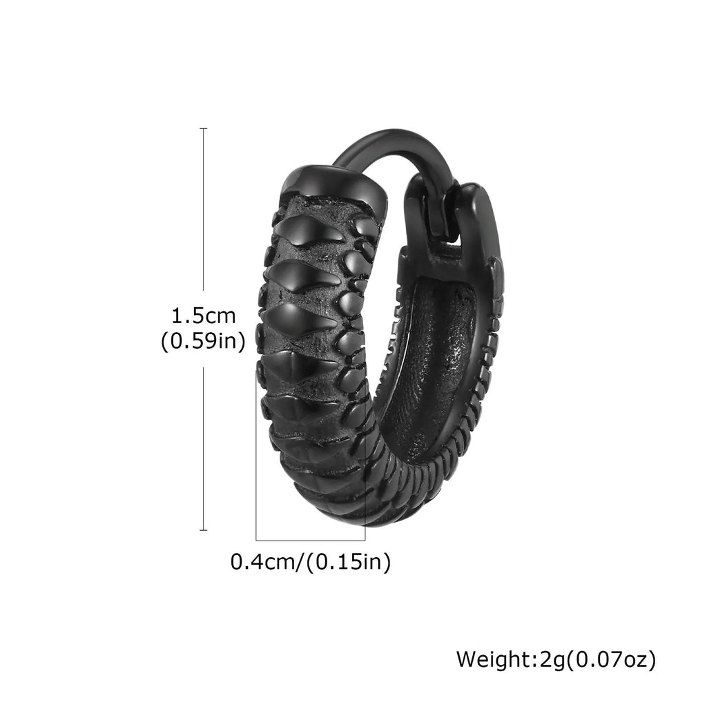 Stainless steel snake pattern earrings in black colour for hip hop alternative jewellery