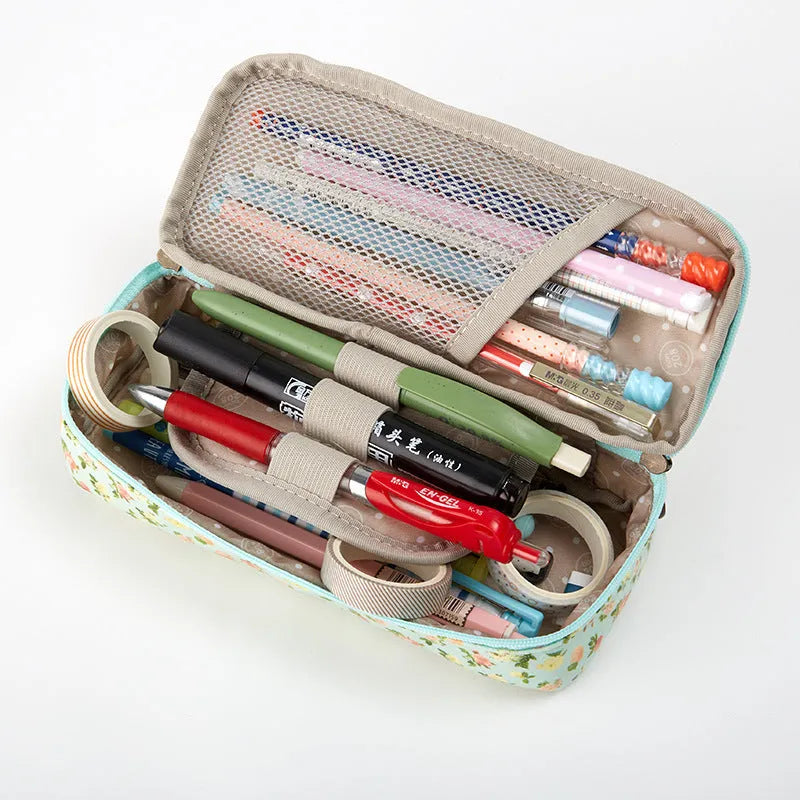 Canvas composite stationery pen storage bag in 190x80x40mm size with floral design