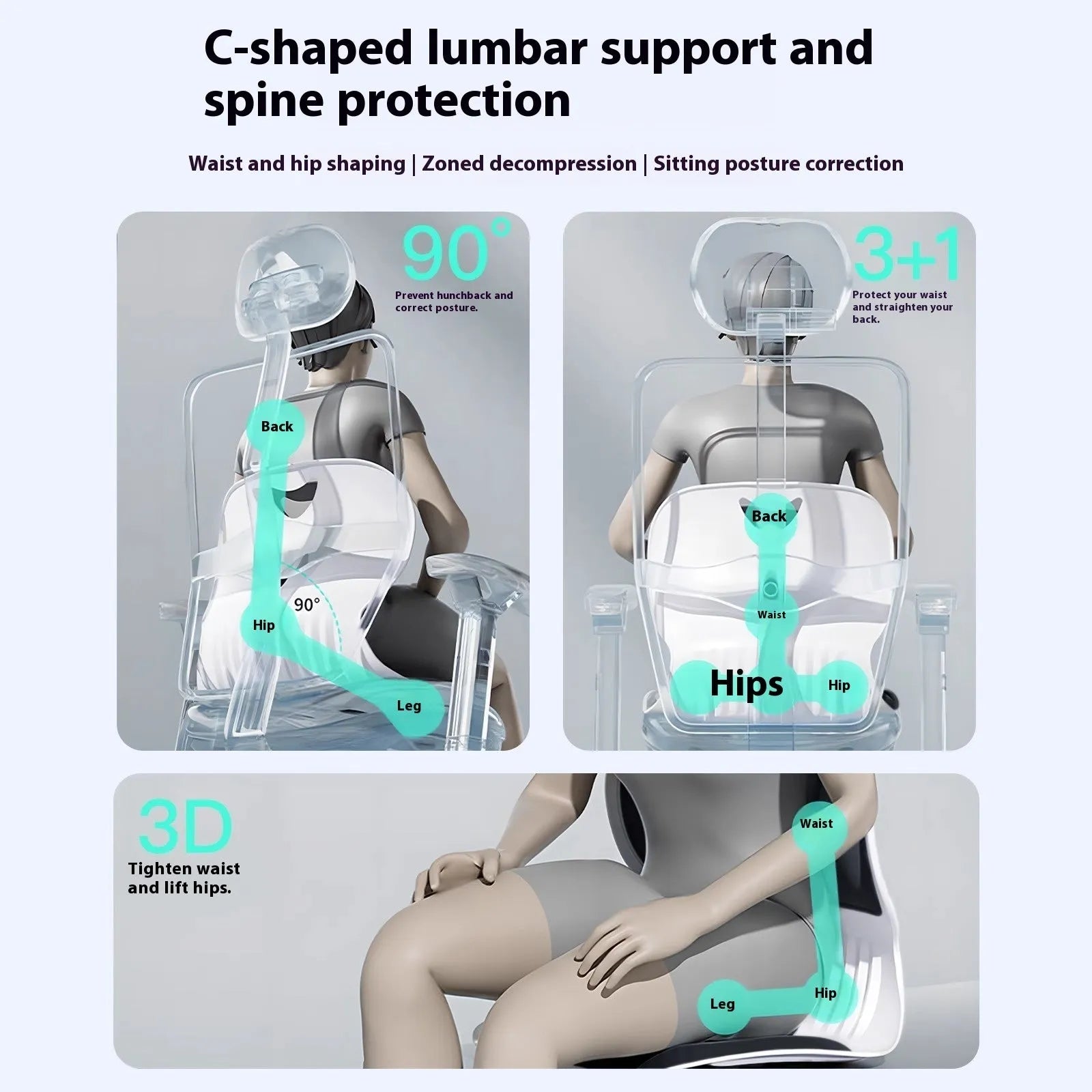 Grey waist support lumbar cushion with Japanese style design and sponge filler for sitting comfort