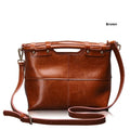 Genuine leather messenger bag for women in Black, European American retro style with sandwich pocket and single shoulder strap