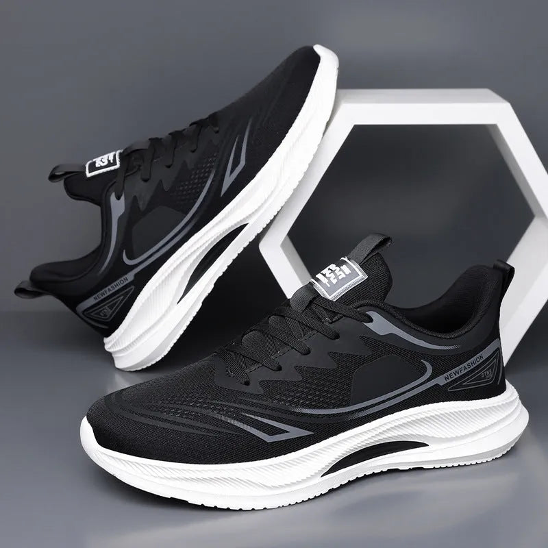 Men's casual mesh shoes in black, blue, and green colour options with round toe and rubber sole