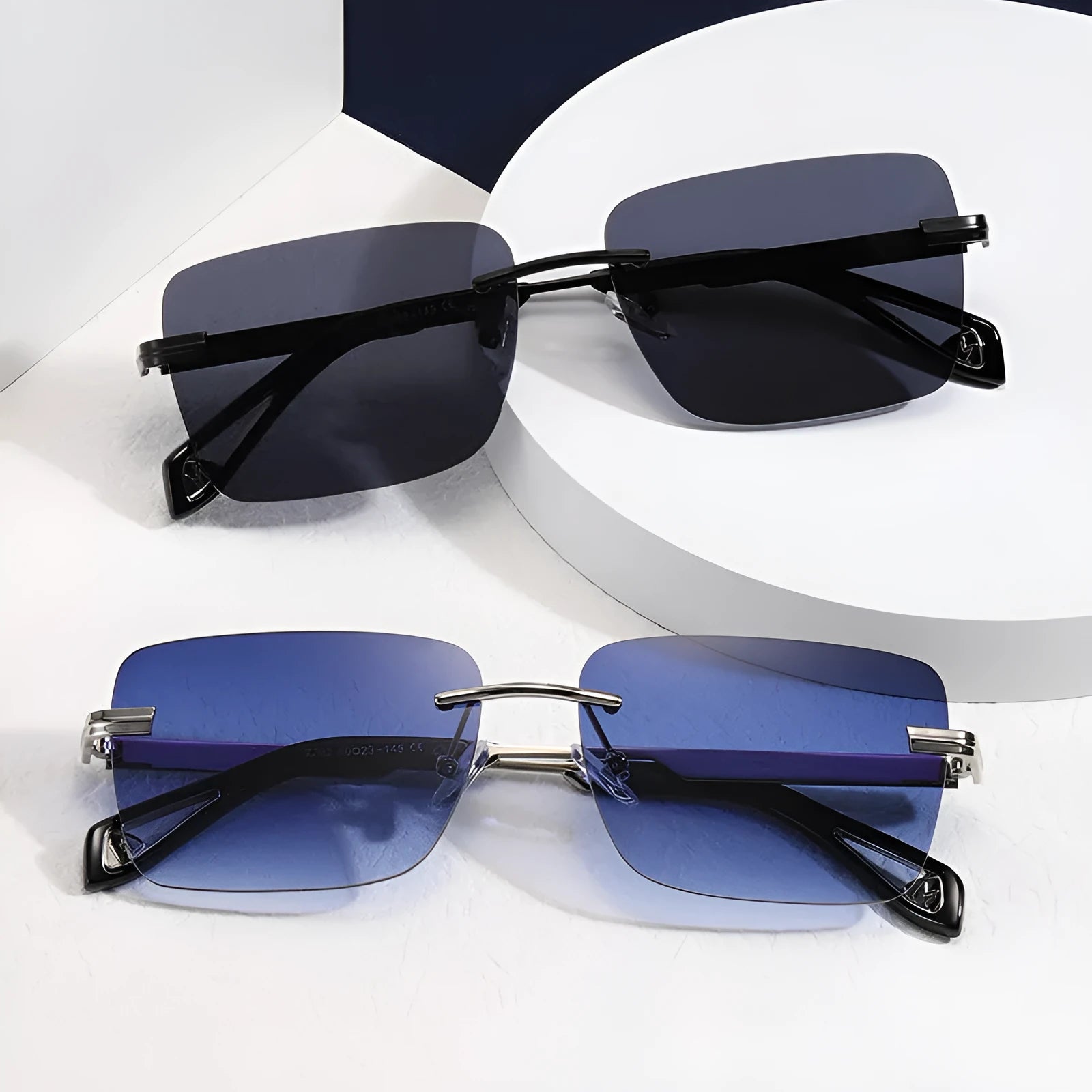 Frameless square retro sunglasses with UV400 protection in gold/tea colour for men and women
