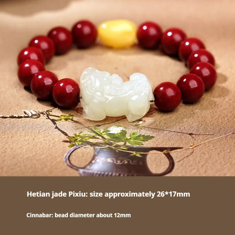 Hetian jade bracelet with black and red braided ropes traditional Chinese jewellery
