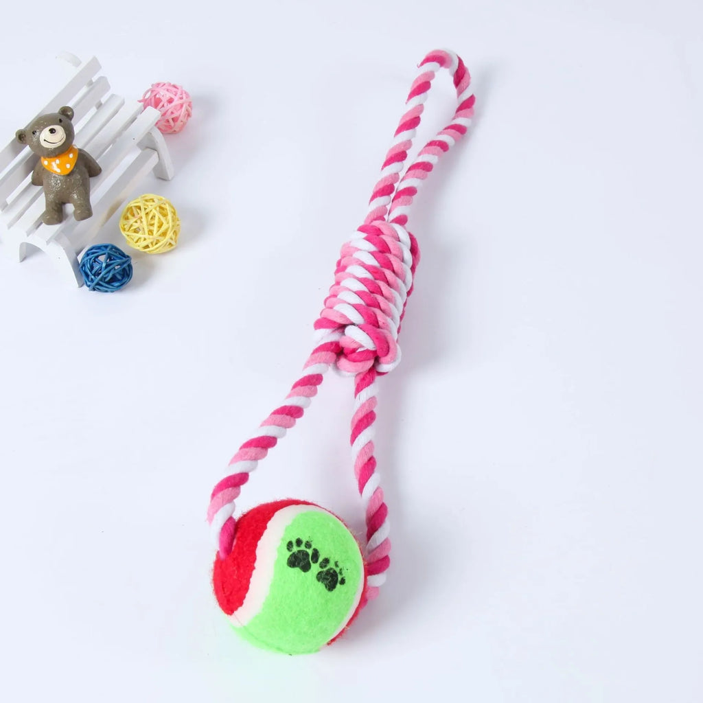 38cm cotton string dog tug toy in red and white or blue and white colours for medium large breed dogs