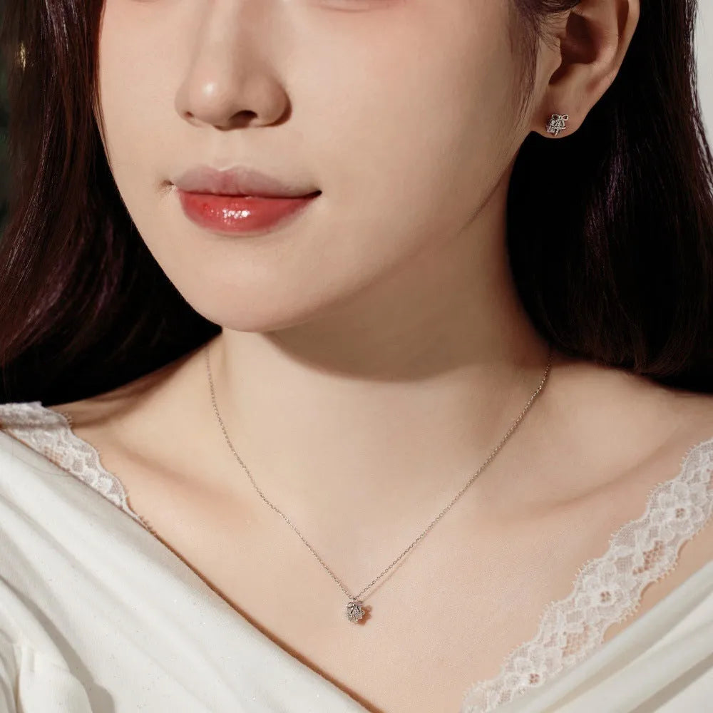 S925 sterling silver necklace and earring set with gold animal pendant for women