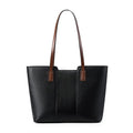 Women's black genuine leather crossbody bag with internal organiser compartments showing document and phone sections