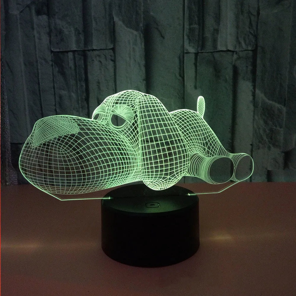 Doggo Desktop Lamp showing 3D illusion effect with multi-colour LED lighting