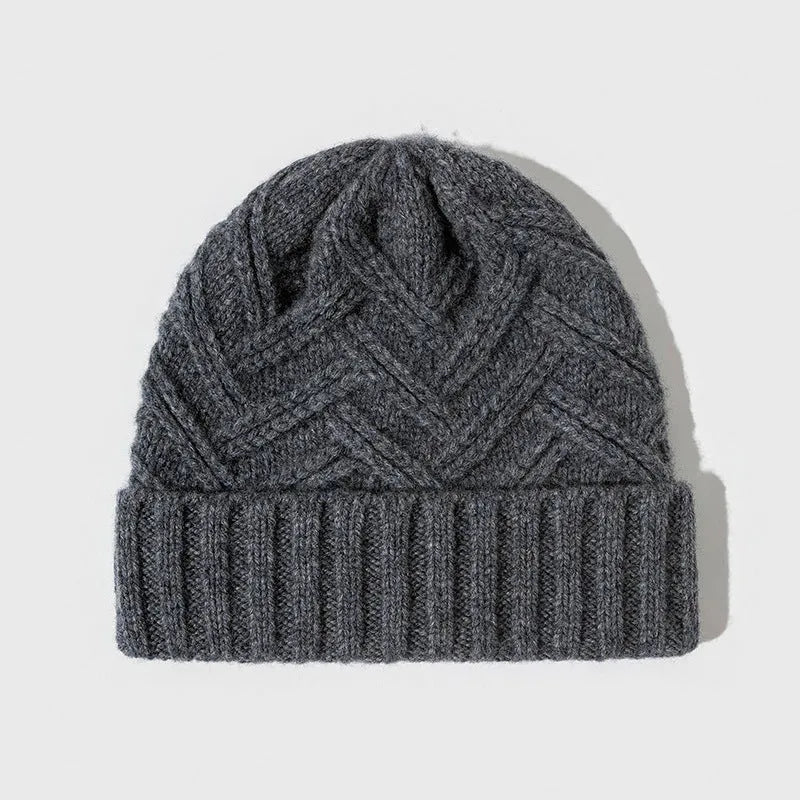 Wool knitted women's hat with dome crown in ankela red colour showing knitted texture