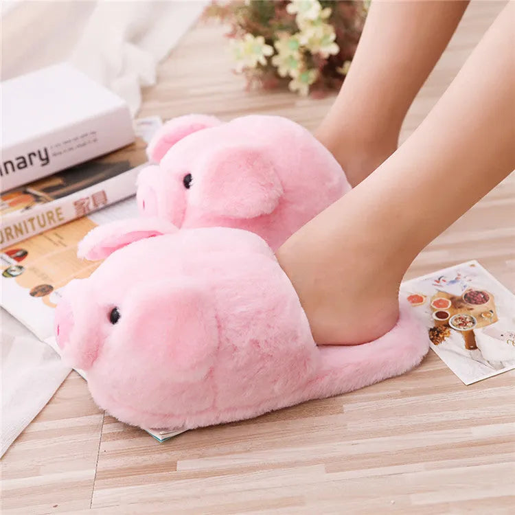 Pink pig floor slippers with short plush fabric and PP cotton filling