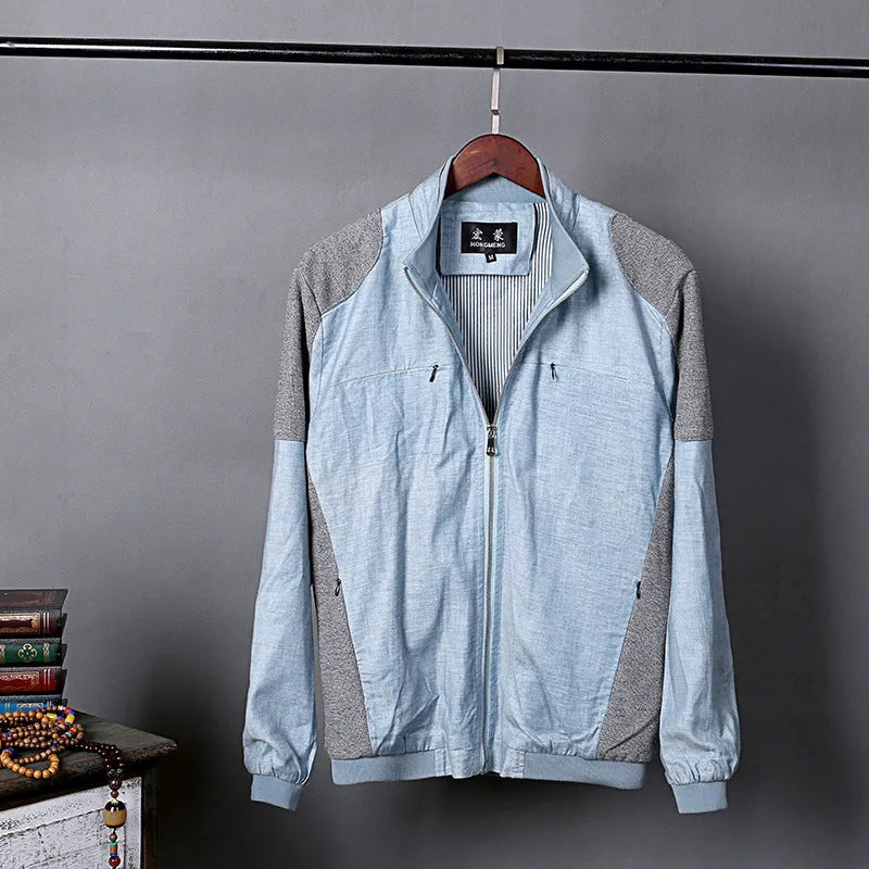 Men's thin linen jacket in cotton fabric available in heather grey, grass green and blue colours