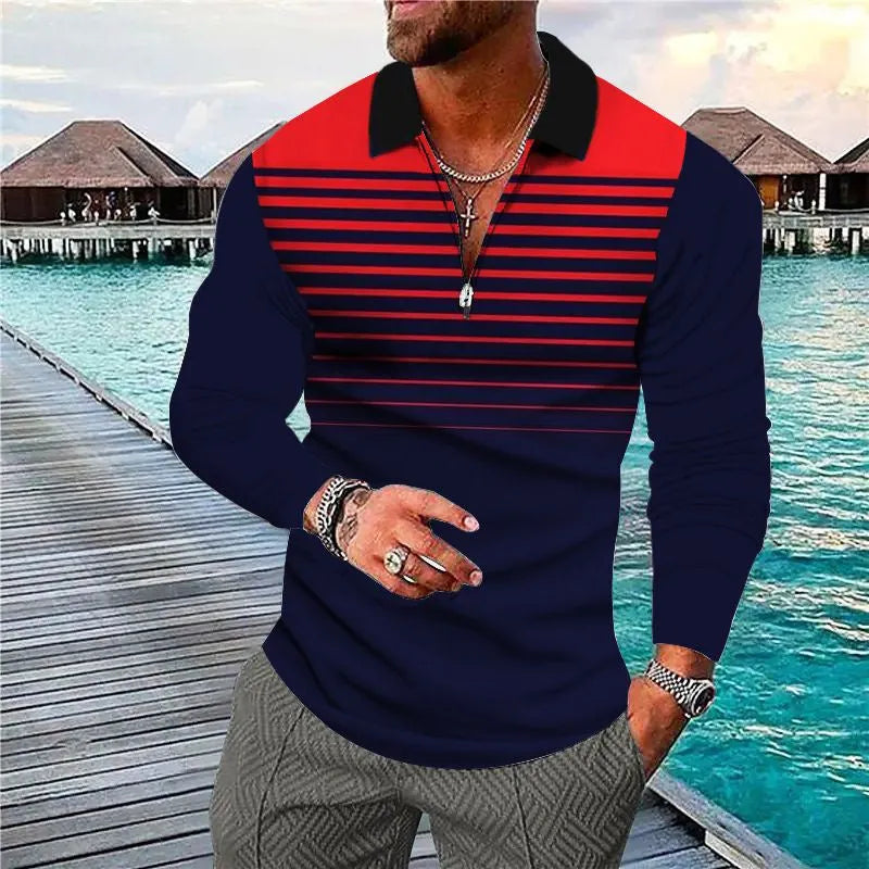 Men's 3D digital print zipper casual top in cotton blend with multiple colour options and sizes from S to 5XL