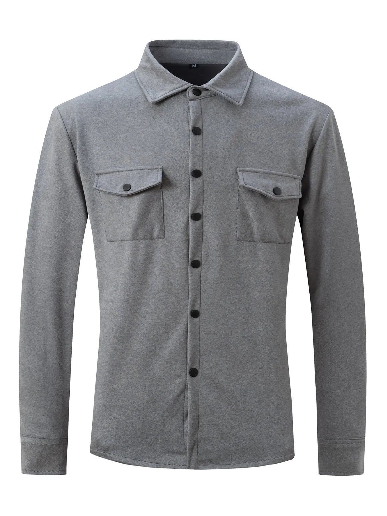 Men's turn-down collar casual jacket in solid colour with 3D patch pockets and loose fit