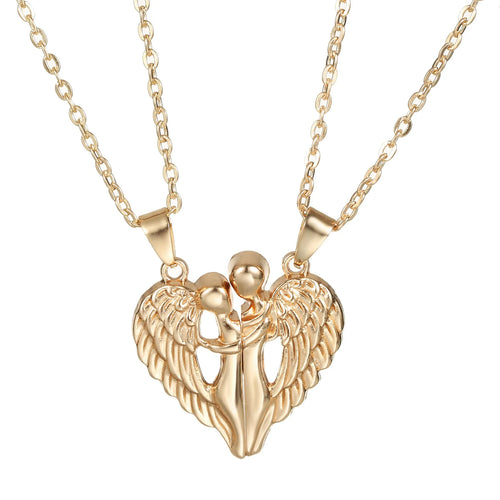 Angel Wings Hug Necklace pendant showing magnetic heart and wing design on alloy chain