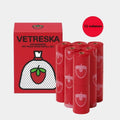 Thickened plastic dog poo bag dispenser capsule in strawberry design with a roll of scented inner bags