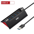 Black USB computer expansion dock with multiple USB ports and compact ABS plastic construction
