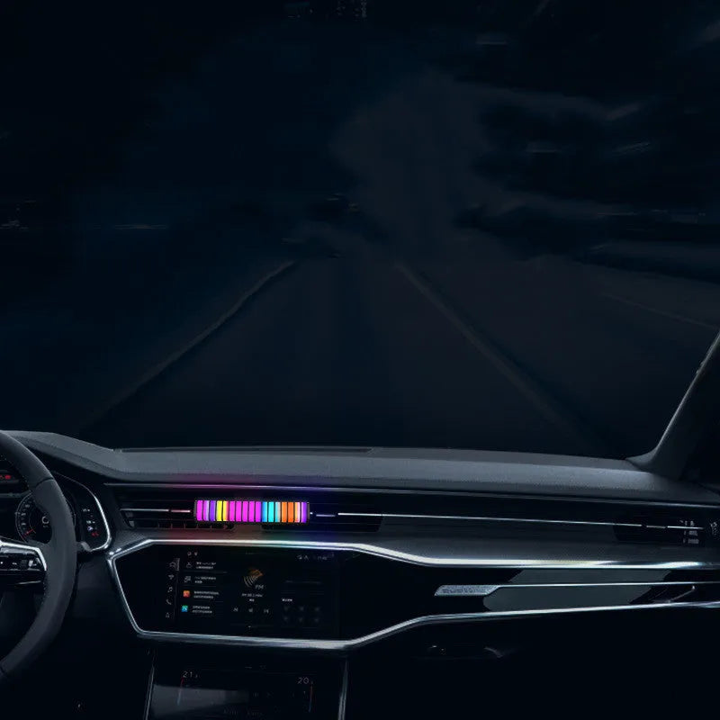 Voice-activated rhythm car mood light in bright colour, ABS strip design for air outlet USB power