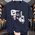 Men's round neck t-shirt with cartoon pattern on breathable mesh fabric