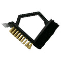 Triangular stainless steel barbecue cleaning brush with a black PP handle