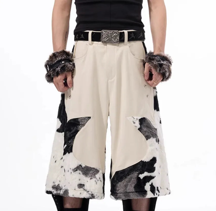 Youthful milk fibre fur cropped pants with checkered pattern in sizes S M L XL